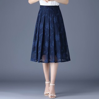 Large Size Pleated Skirt Mid-Length Chiffon Skirt Women Thin High Waist ...