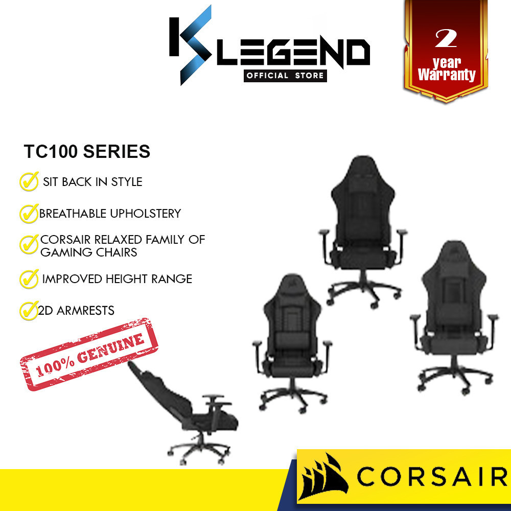 CORSAIR TC100 Relaxed Adjustable Armrest, Backrest, Height Gaming Chair ...