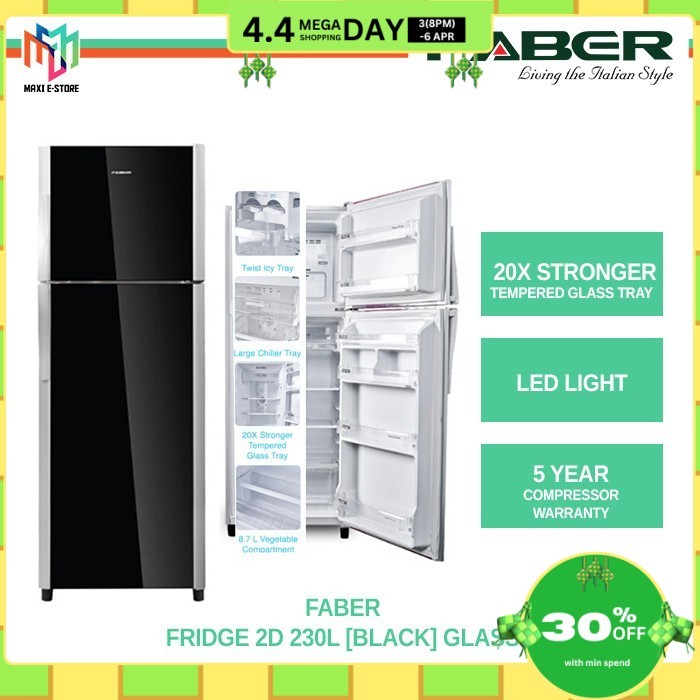 Faber Fridge 2 Door 230L [BLACK] Glass - FRIGOR238BK | Shopee Malaysia
