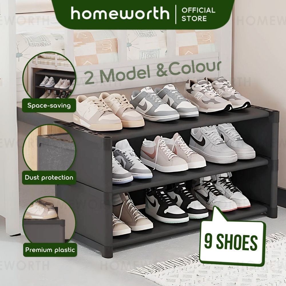 HOMEWORTH 3 Tiers Shoes Rack With Curtain Cover Shoe Slipper Sneaker ...