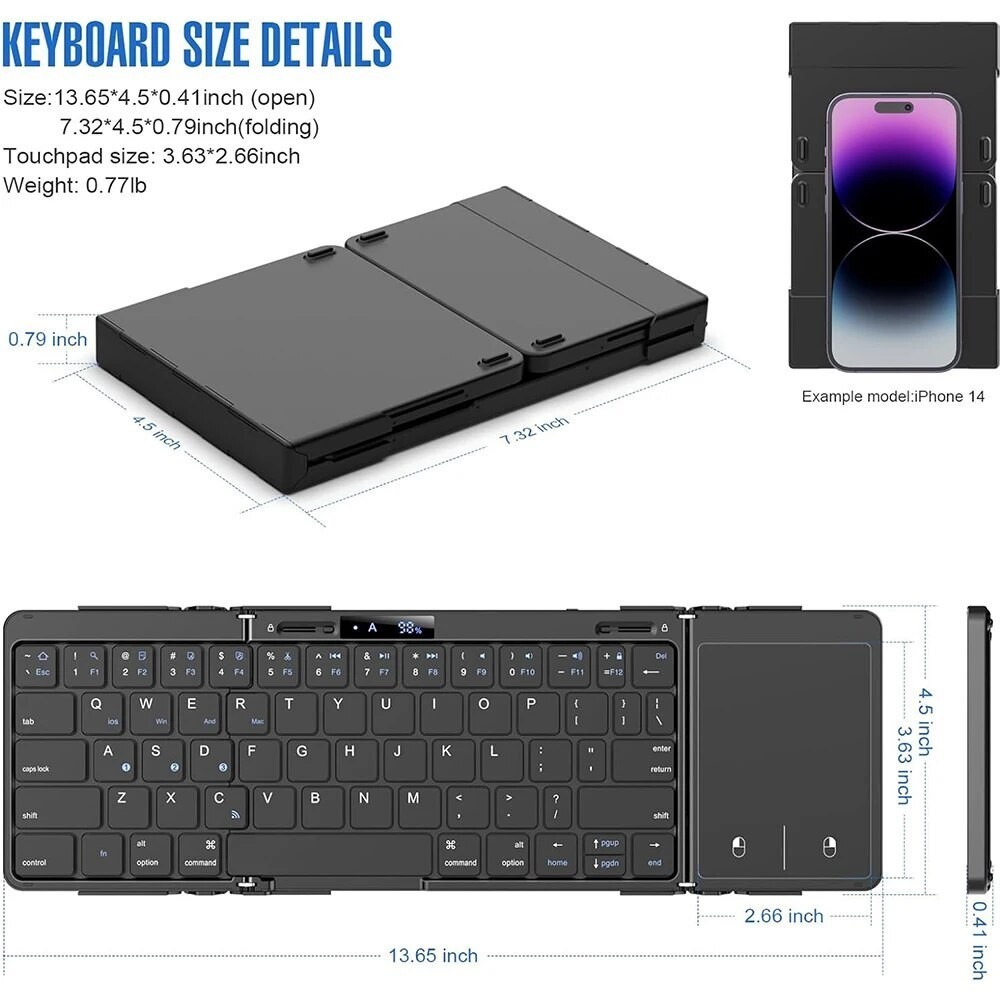 Jomaa Alloy Bluetooth Foldable Keyboard Battery Level Display ...