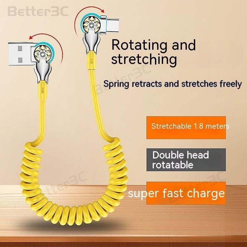 65W 6A Vehicle Charging Cord Telescopic Spring Cable Double Elbow Super ...