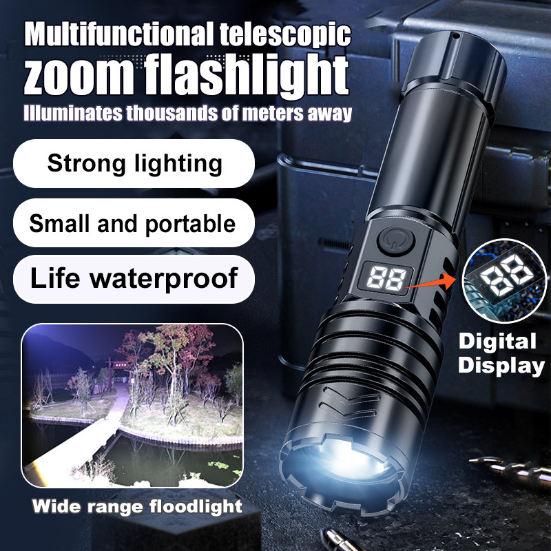 Multifunction flashlight digital display rechargeable | Shopee Malaysia
