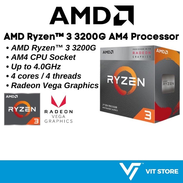 AMD Ryzen 3 3200G AM4 Desktop Processor with Radeon™ Vega 8 Graphics ...