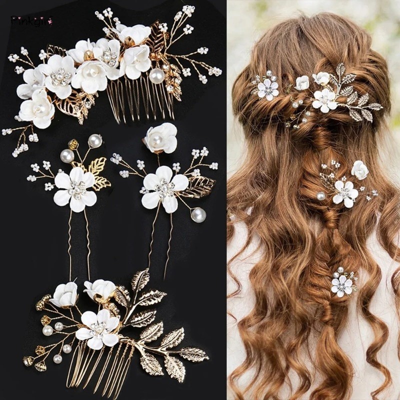 4Pcs/set Rhinestone Flower Wedding Hair Combs Imitation Pearl Crystal ...