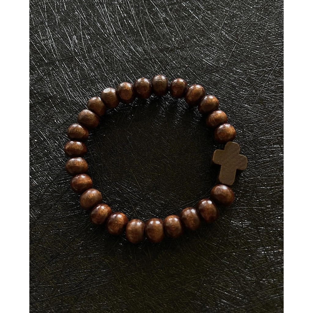 DOUVEI Wooden Cross Bead Bangle - Simple 8mm Magnetic Stretch Bracelet For Men Women