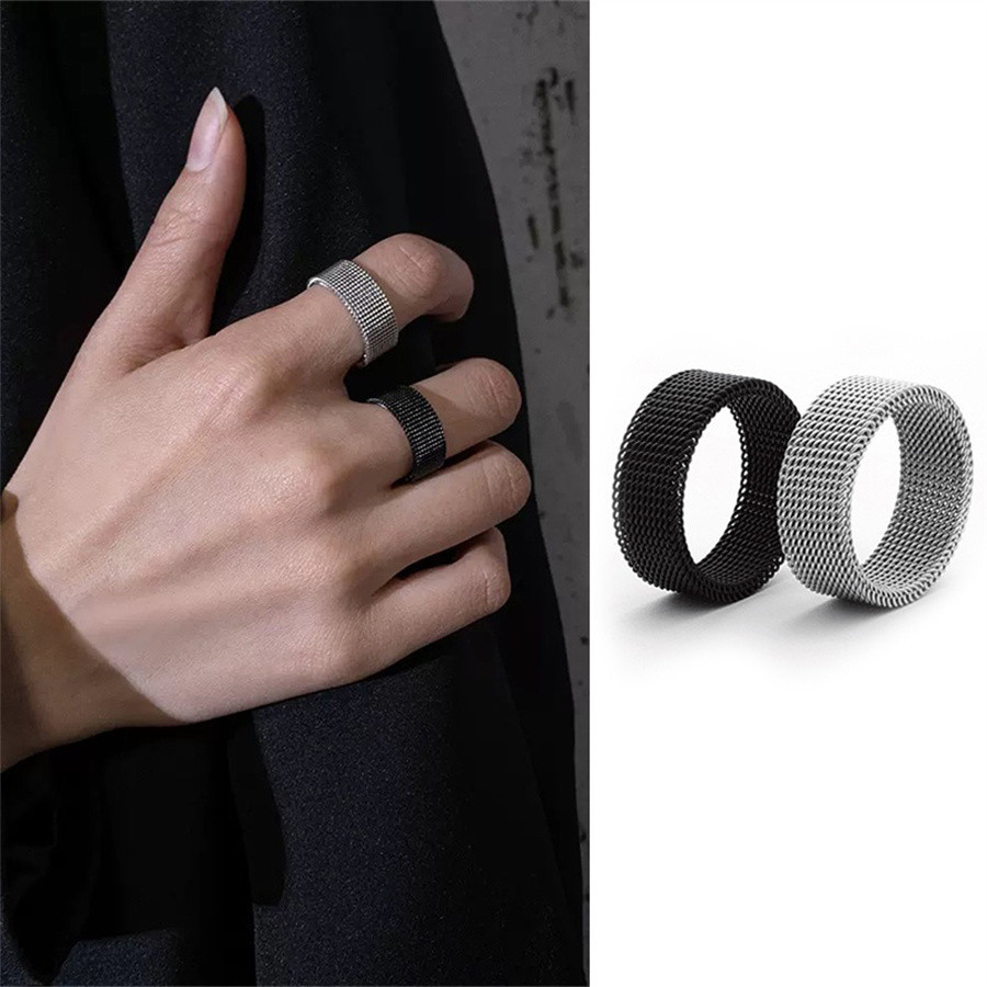 1 Pcs Hiphop Minimalist Grid Titanium Steel Ring for Men and Women with ...