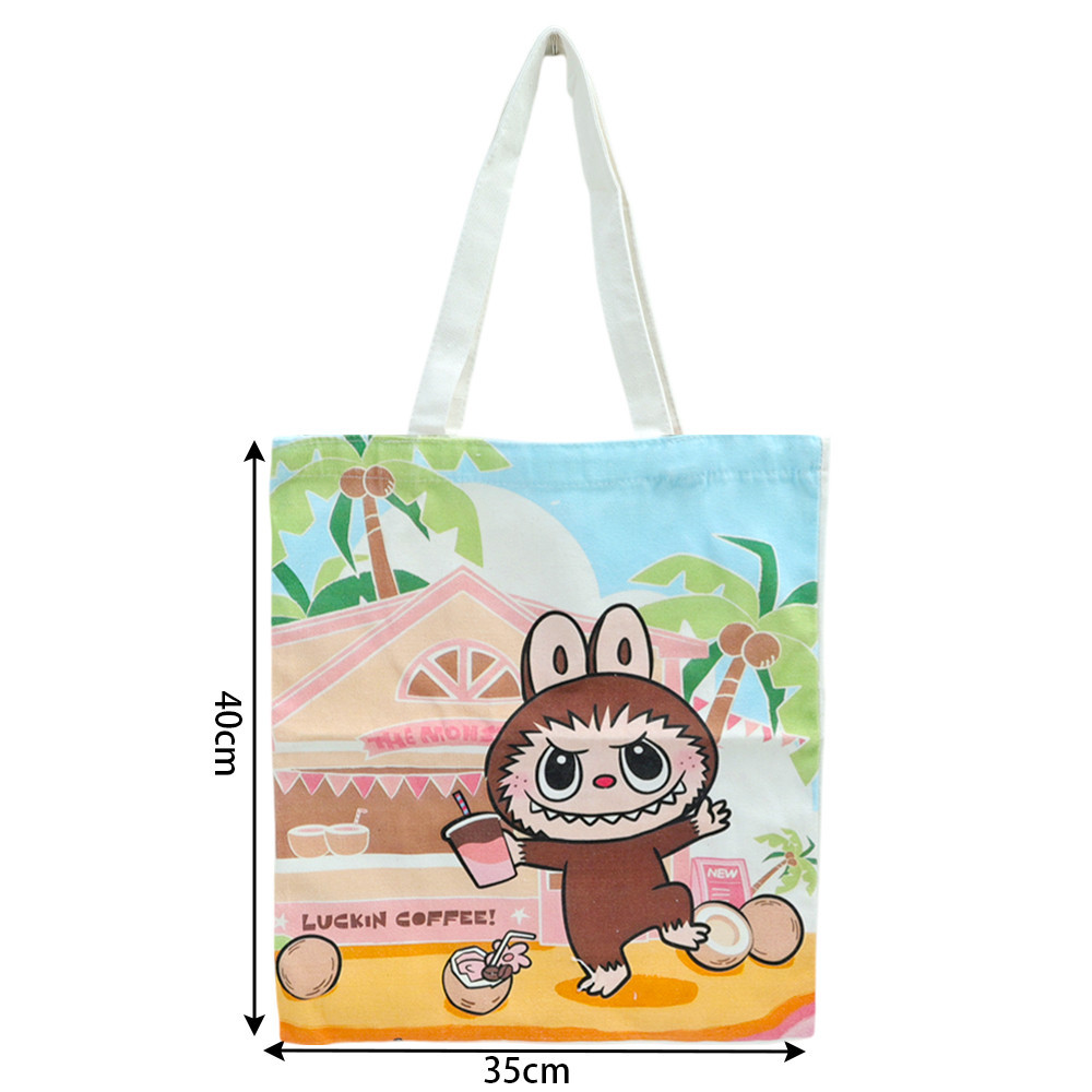 Cartoon Labubu Anime Printed Canvas Handbag - Large Capacity Girl ...