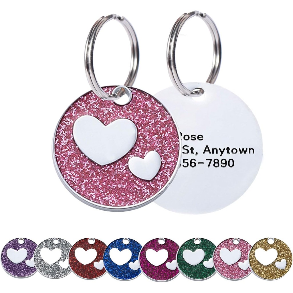 Glitter Dog Id Tags Personalized Engraved in Round Shape, 8 Colors ...