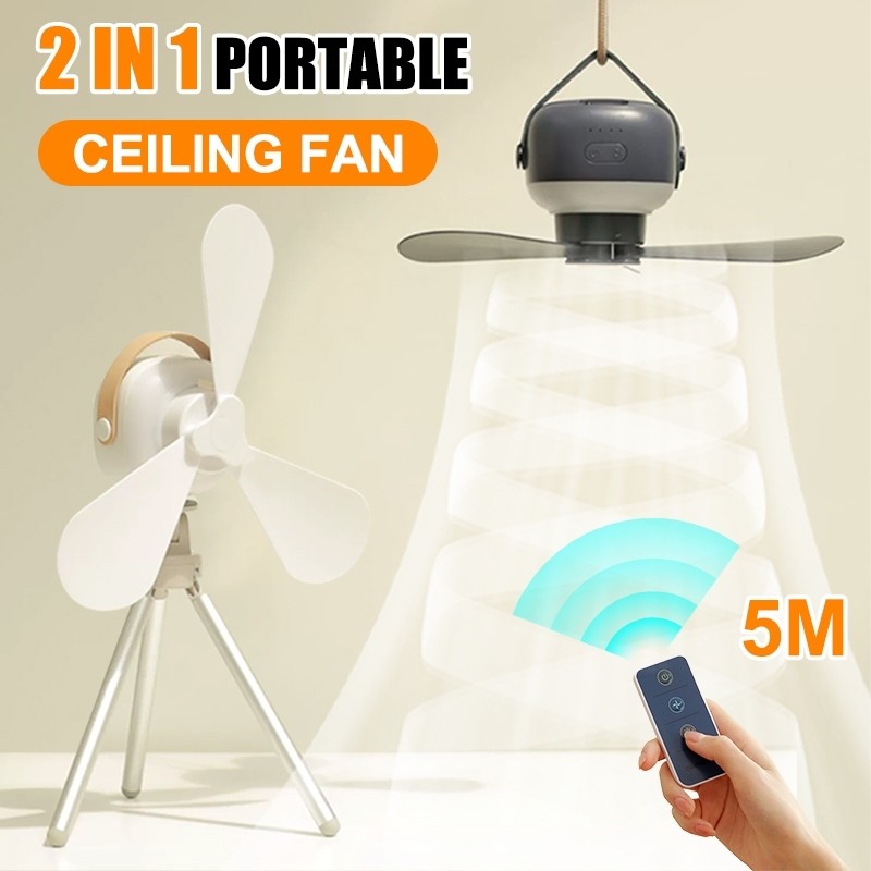Outdoor Remote Control Mini Ceiling Fan with Light Camping Lamp Fan ...