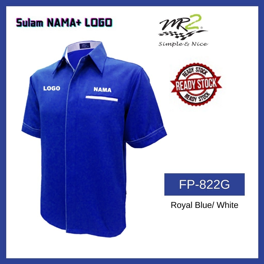 BAJU KORPORATE LELAKI WARNA ROYAL BLUE (FP822G) PENDEK JENAMA MR.2