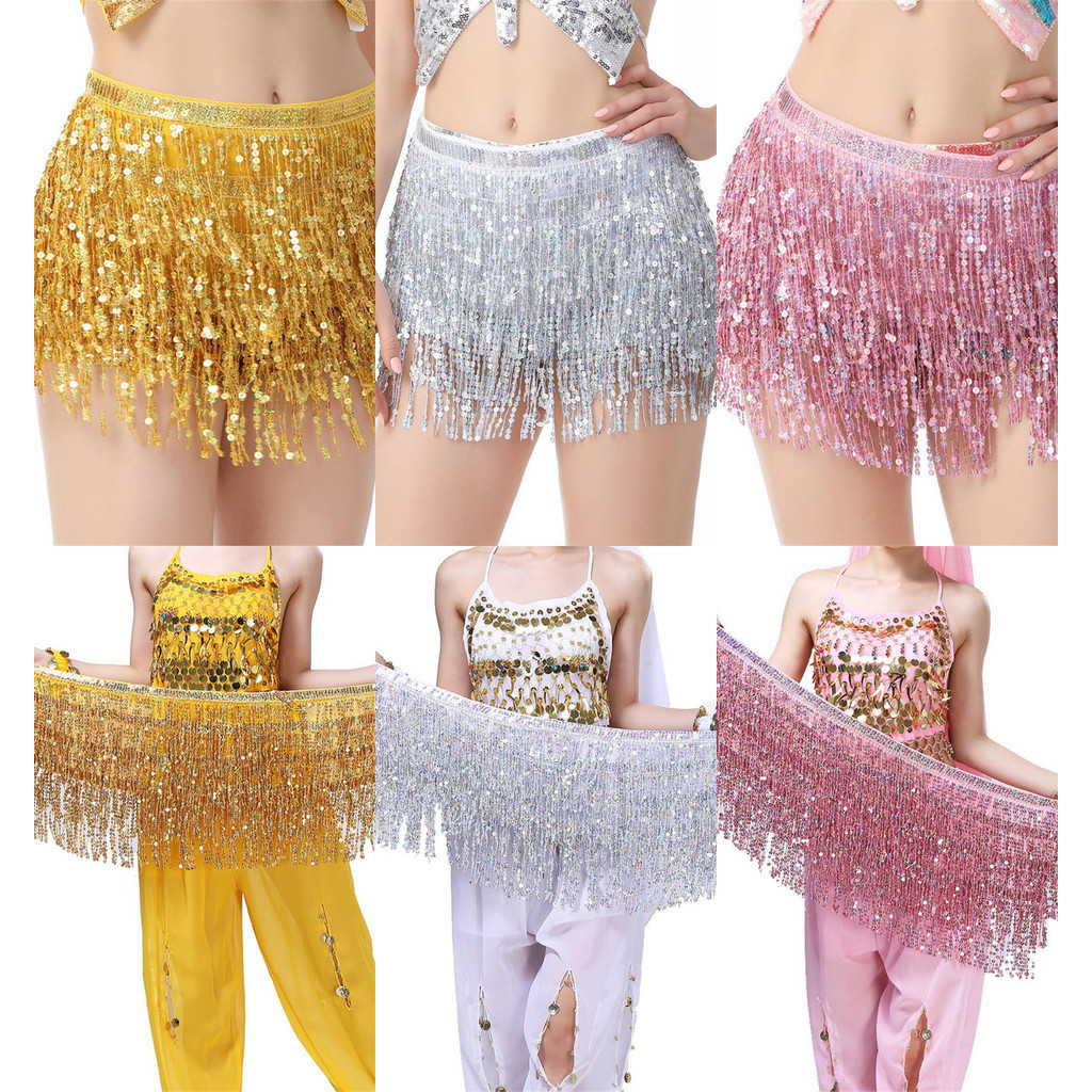 thumbnail image 2 of Best Dance Bollywood Belly Dance Costume Set | Sequined Top & Hip Scarf With Fringe Skirt 2 of 6