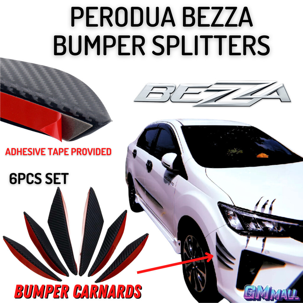 6PCs PERODUA BEZZA CAR CANARDS Front Bumper Diffuser Splitter Lip ...