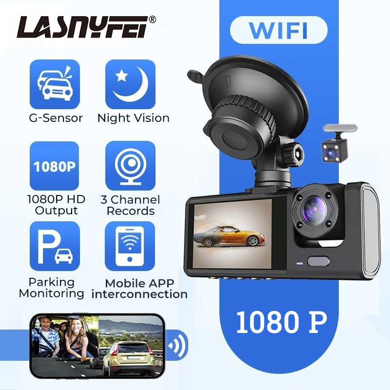 3 Lenses Car Camera HD 1080P 24h Parking Monitor DVR Dash Cam Video ...
