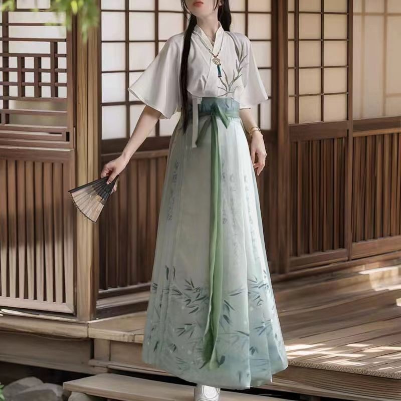 100% Right 原创汉服女 古装 明制刺绣新中式国风马面裙 日常可穿 薄款 中国传统服装Original Hanfu Women's ...