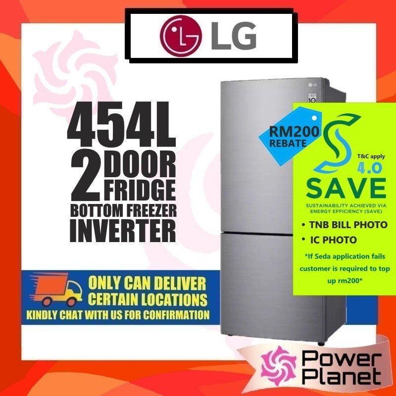 [SAVE4.0] LG 2 Door Fridge Gross 454L GCB529NLCZ Bottom Freezer with