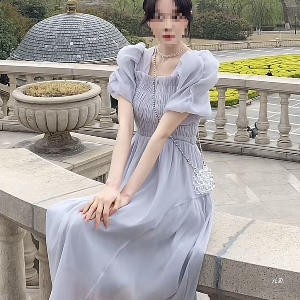 Hot-selling Gentle Style Celebrity Dress Women Summer Square Neck Puff ...