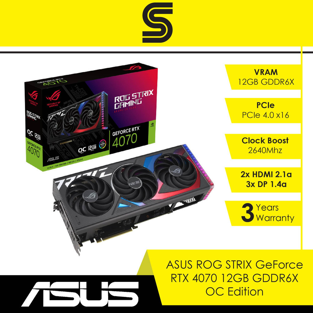 ASUS ROG Strix GeForce RTX 4070 12GB GDDR6X OC Edition Graphics Card ...