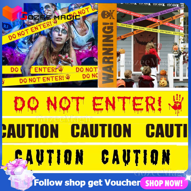 25M Caution Warning Tape Halloween Props Decoration DIY Sticker Horror ...