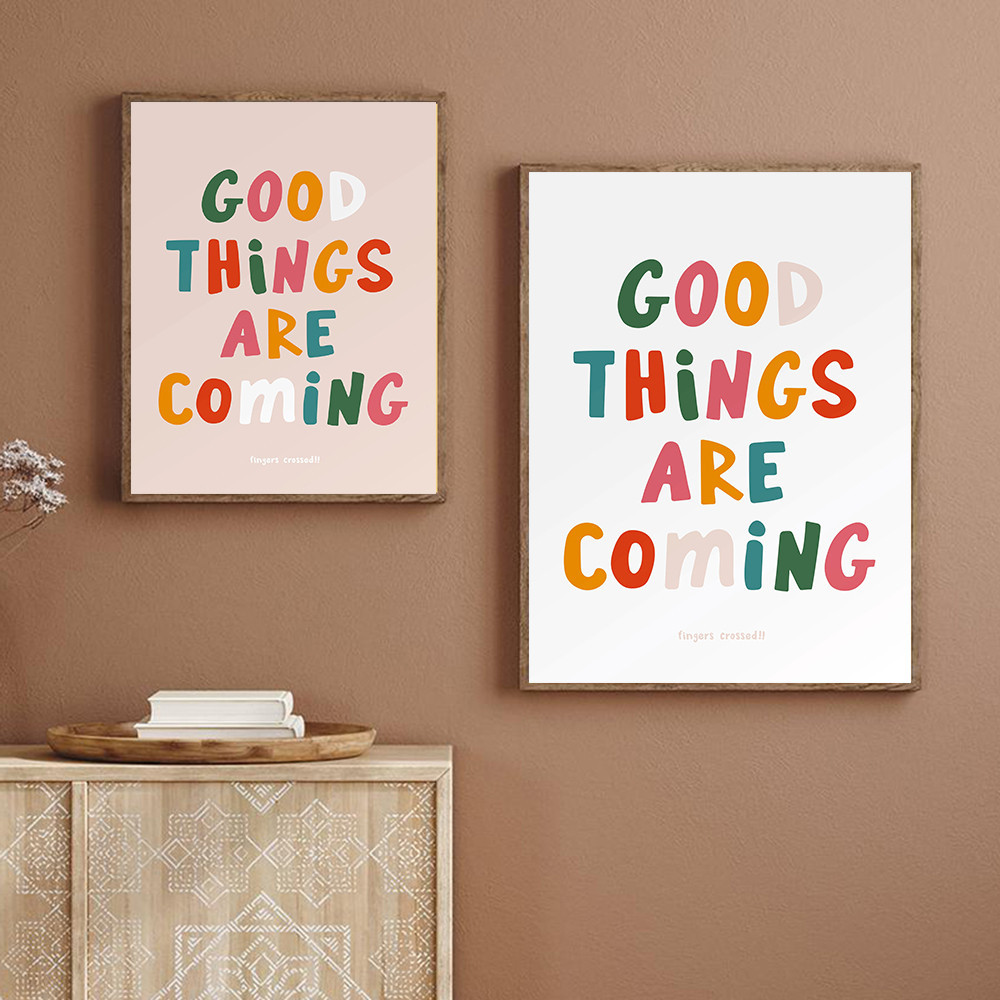 Good Things Are Coming Quote Canvas Painting Colourful Living Room ...