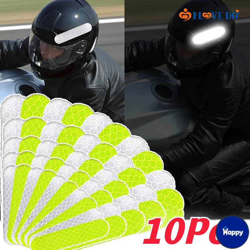 HS 10Pcs/Set Motorcycle Helmet Reflective Warning Stickers Self ...