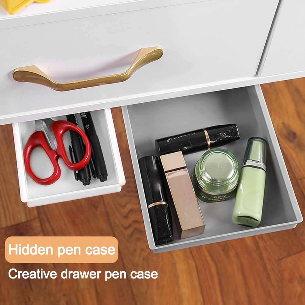 Under Table Drawer Organizer Box Self-adhesive Under-drawer storage Box ...