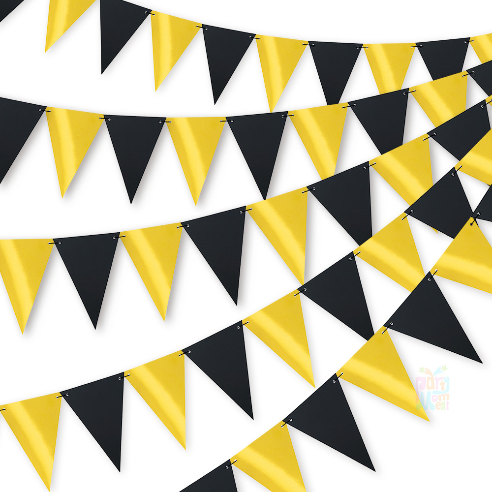 Black Gold Triangle Flag Paper Banner for Graduation Birthday Party ...