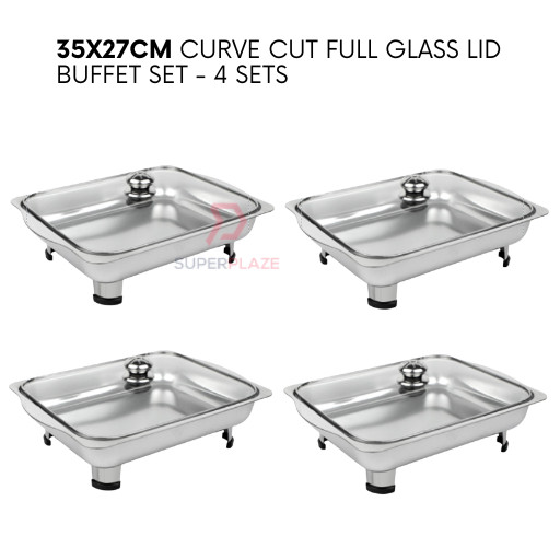 4 Sets 35x27cm Full Glass Lid Stainless Steel Buffet Set Catering ...