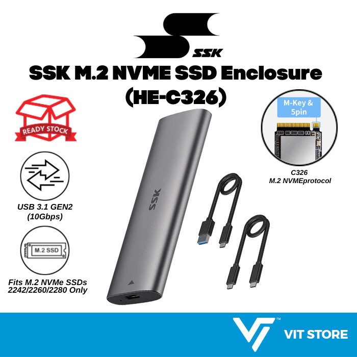 SSK Aluminium 10Gbps M.2 NVMe SSD Case Reader Tanpa Alat Penutup ...