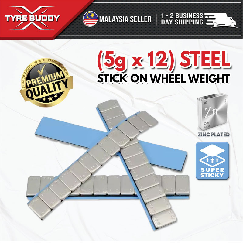 STEEL Adhesive Stick On Wheel Weight Strips (5Gx12) Silver / Black