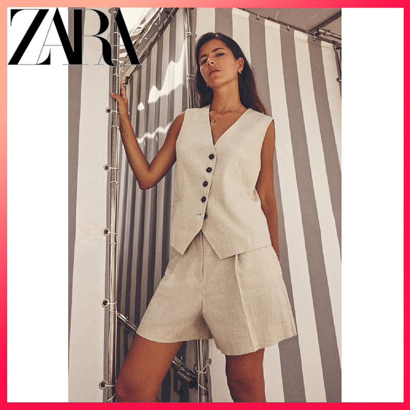 ZARA 24 new summer style women's linen blended custom vest | Shopee ...