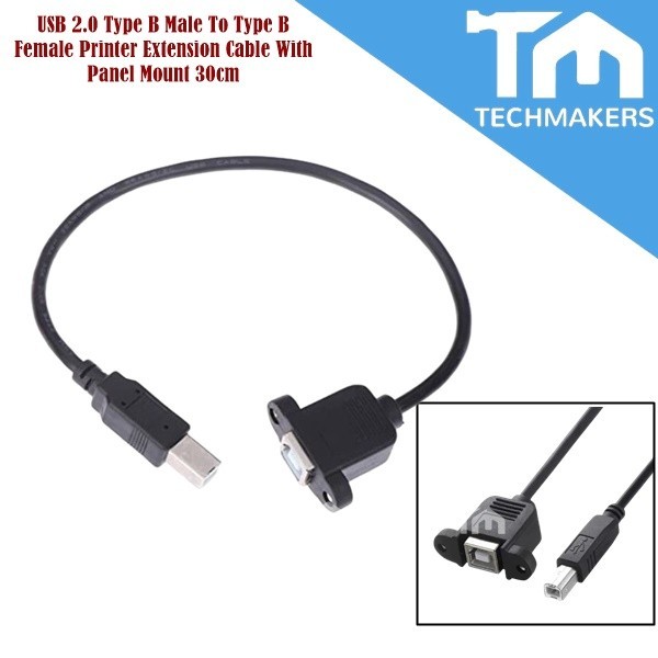 USB 2.0 Type B Male To Type B Female Printer Extension Cable With Panel Mount 30cm Screw Type Extension TechMakers