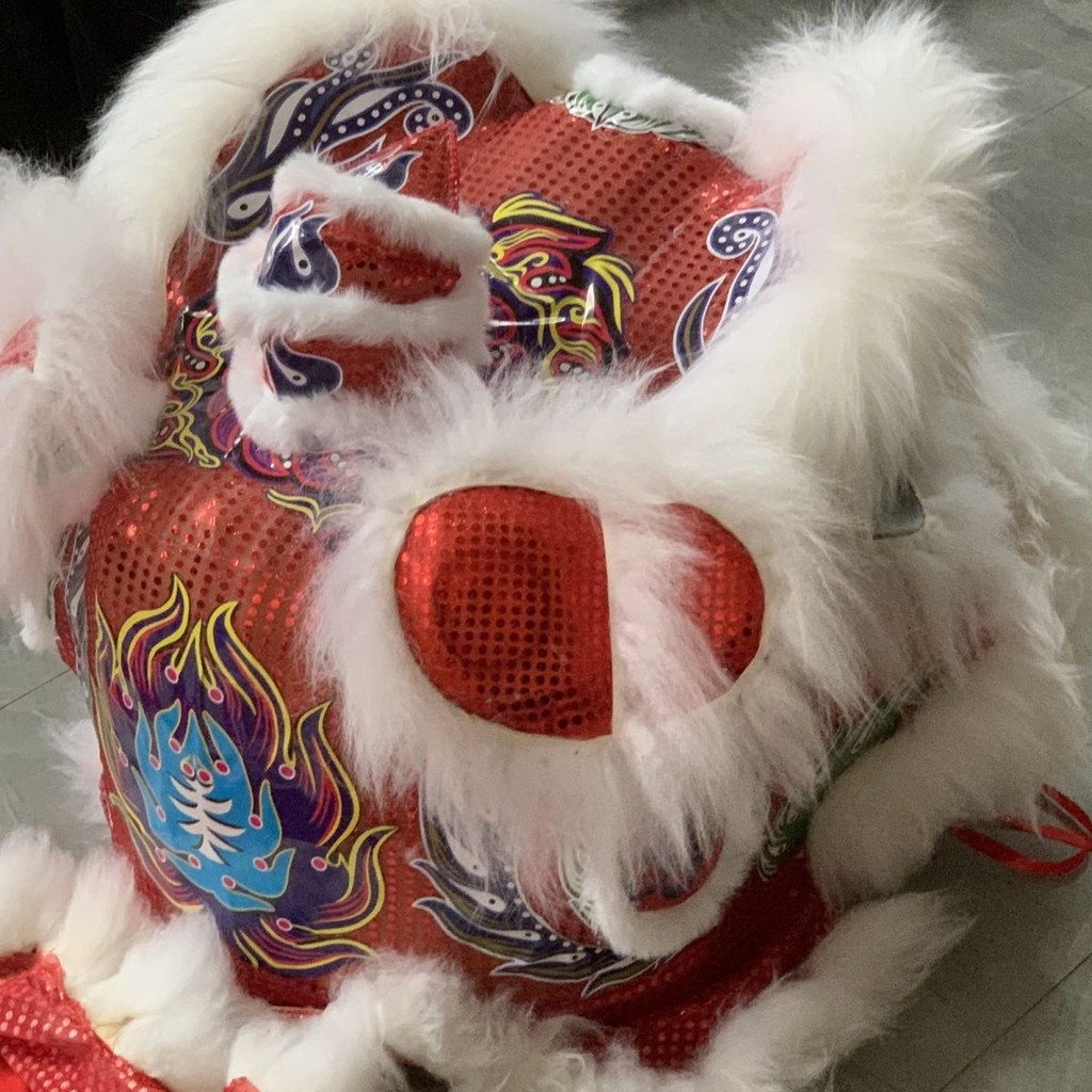 道具舞狮红底白醒狮澳洲羊毛狮子表演专用狮子头南狮全套双人Prop Lion Dance Red Background White ...