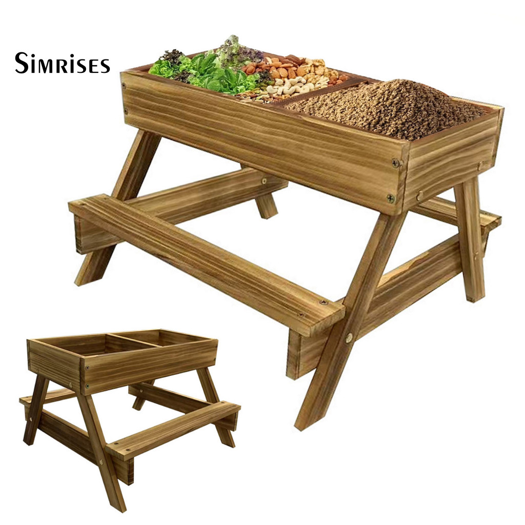 SIM| Chicken Picnic Table Feeder Carbonized Wood Feeding Tank Handmade ...