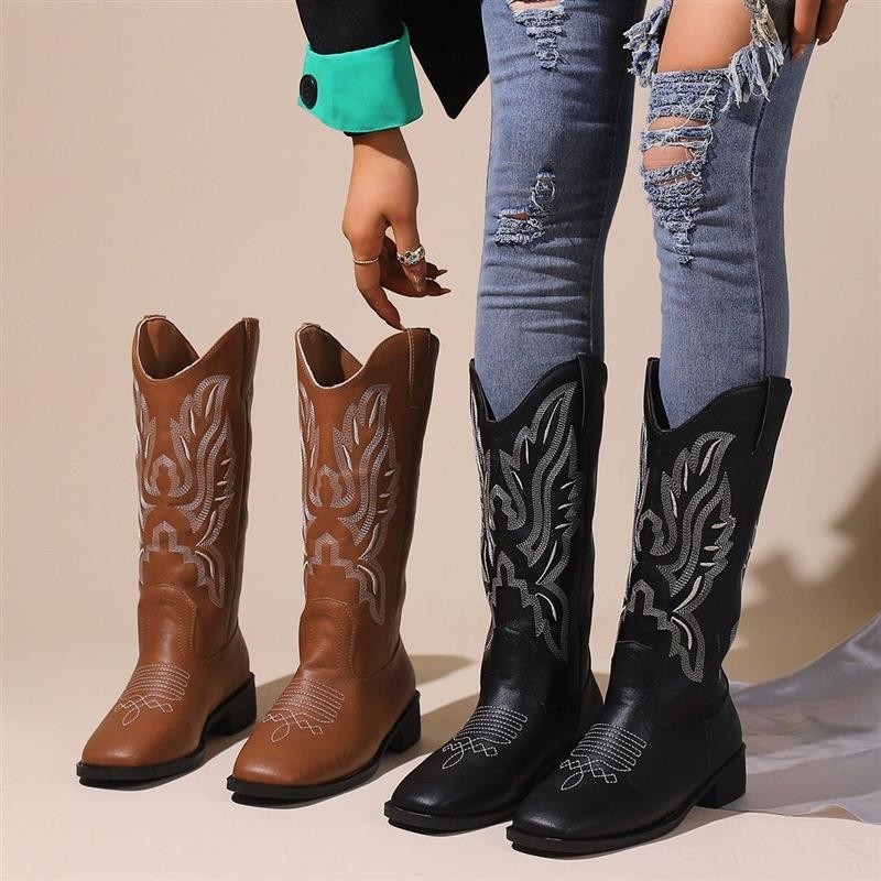 Square Toe Boots Men MEN'S CLASSIC DURABLE Square Toe Embroidered