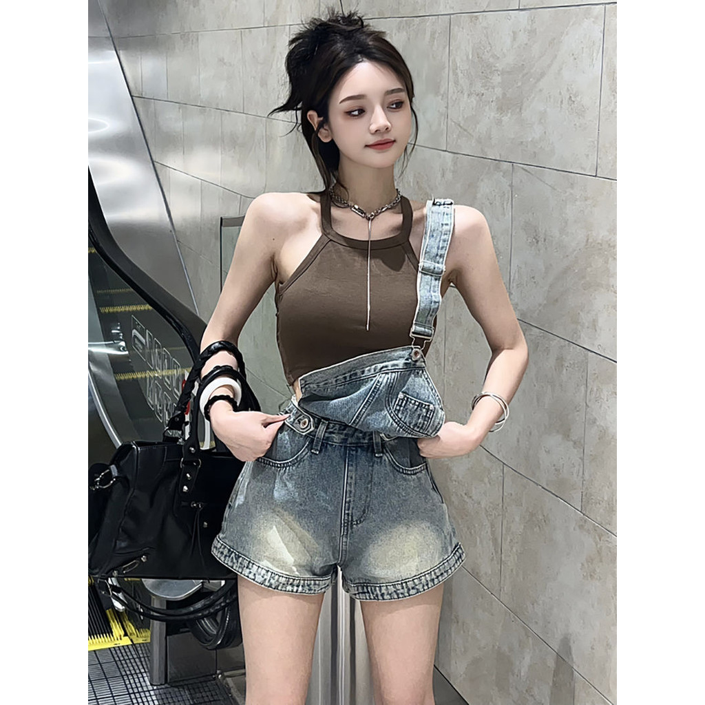 Personality One-Shoulder Strap Denim Overalls Women Summer 2023 New ...