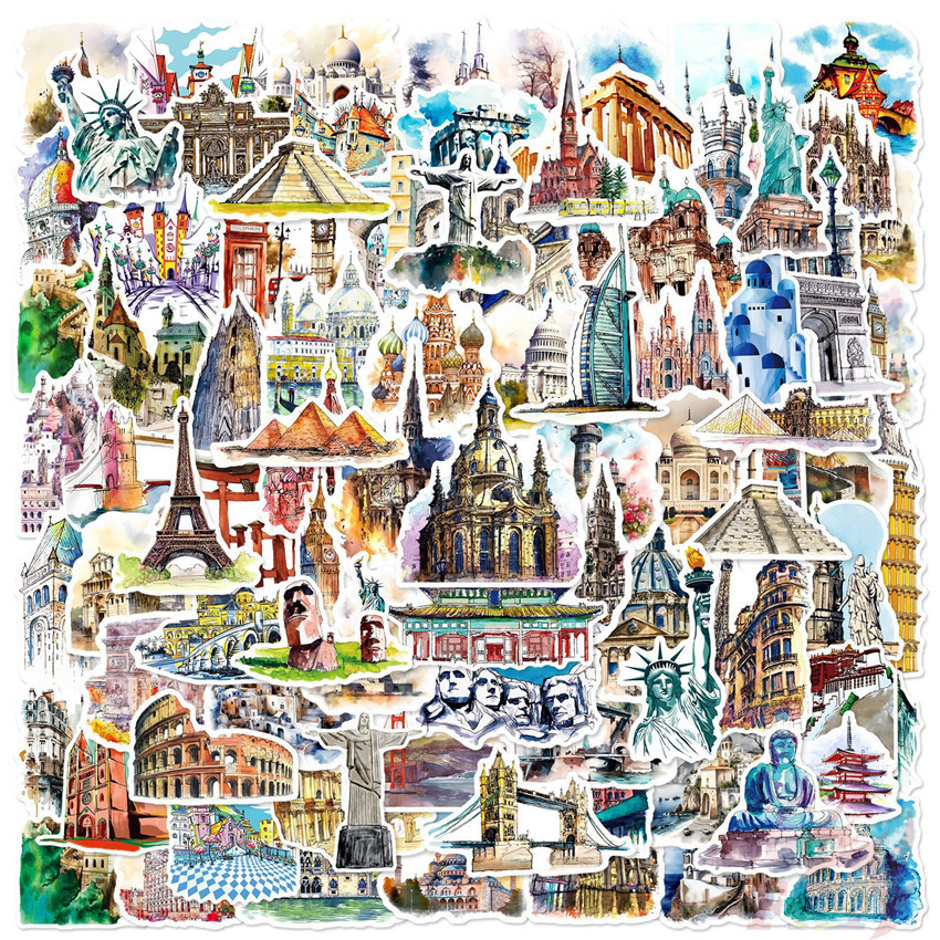 100Pcs/Set World Famous Buildings Series B Culture & Arts Stickers ...