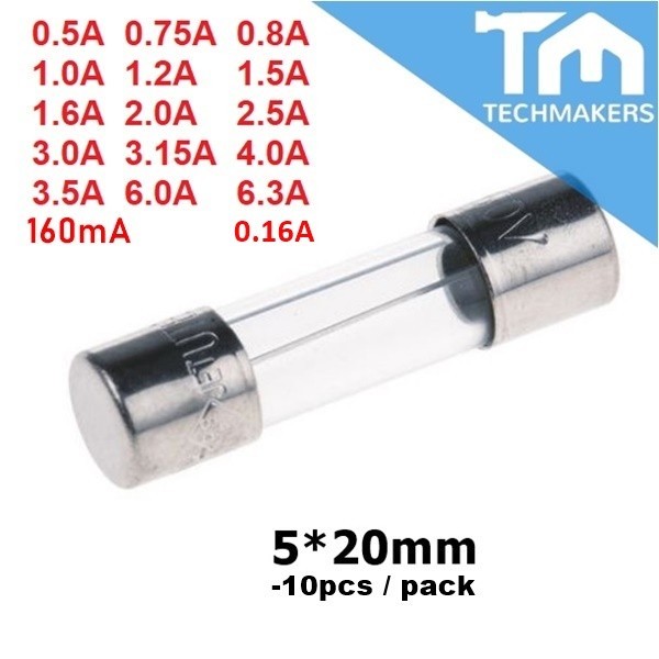 10pcs of  Fast Blow Glass Fuse 5*20mm 0.5A 0.75A 0.8A 1.0A 1.2A 1.5A 1.6A 2.0A 2.5A 3.0A 3.15A 4.0A 3.5A 6.0A 6.3A 160mA