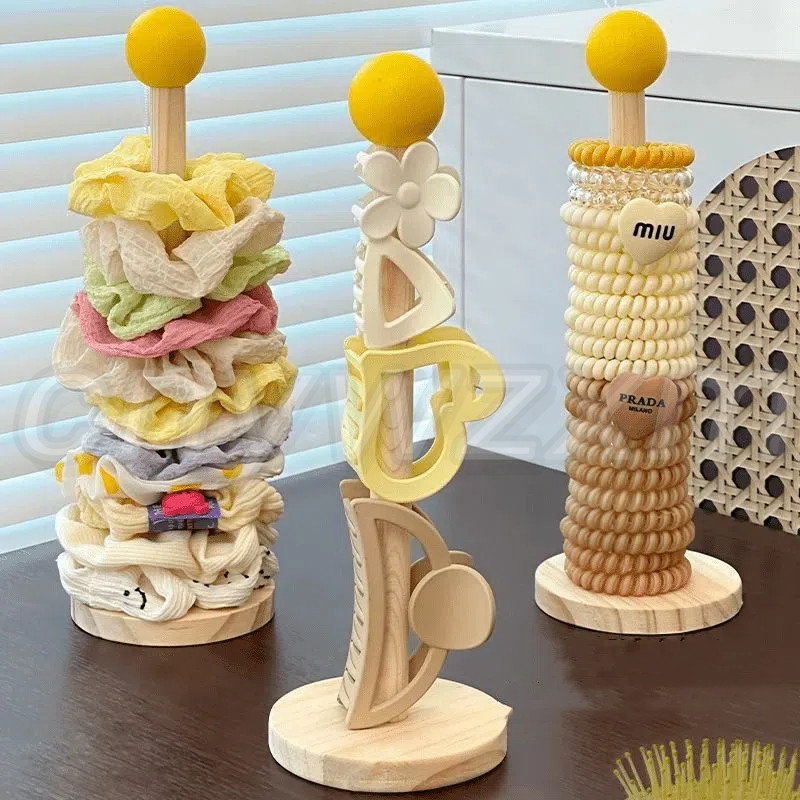 Wooden Vertical Scrunchie Storage Rack Kids Headband Rubber Band Claw ...