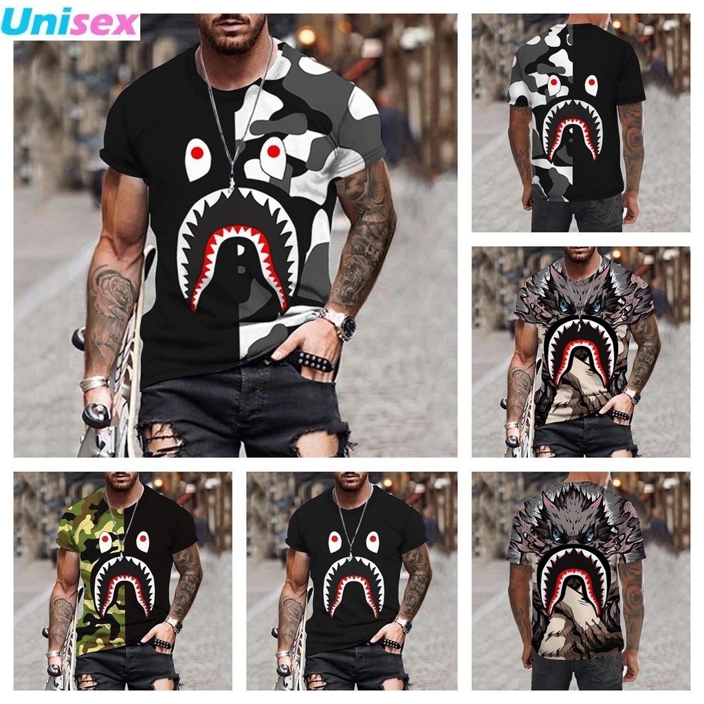 Big Mouth Shark 3D Printed T-shirt Summer Fashion Casual Men Women ...