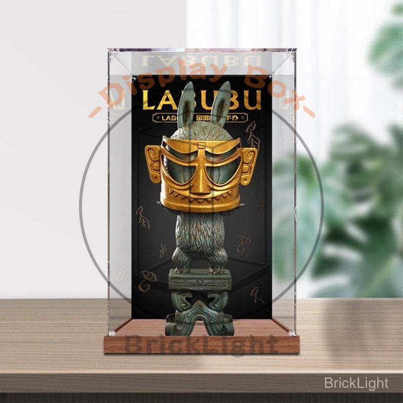 Wooden Base POPMART LABUBU Samsung Stacked Gold Face Copper Man Acrylic ...