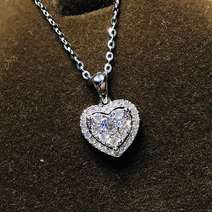 New style minimalist white diamond simulation Mosang stone heart-shaped ...