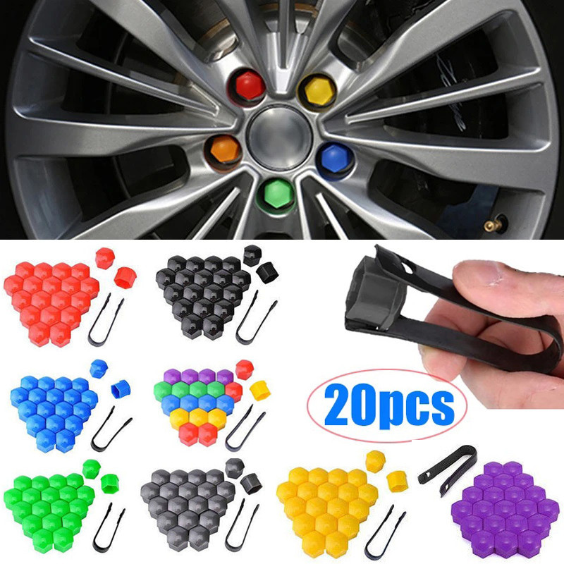 thumbnail interactive-video image 1 of Lug Nut Cover Removal Tool 20-Pack 17mm Black Plastic Lug Nut Covers - Wheel Bolt Protectors With Removal Tool Red Lug Nuts 1 of 14