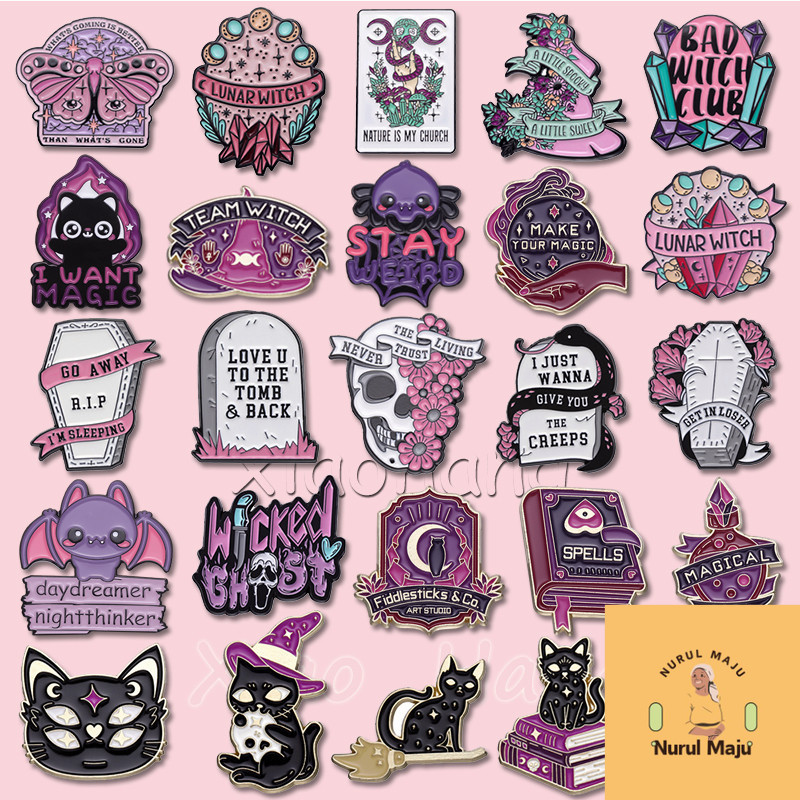 XHsubCuteJoinPin Punk Witch Magic Potion Enamel Pins Tombstone Ghost ...