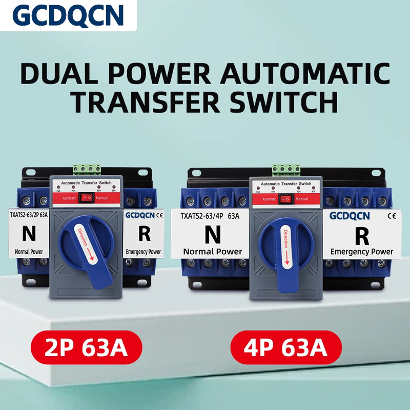 ATS 2P 4P 63A Dual Power Automatic Transfer Switch AC230V 380V MCB Auto ...