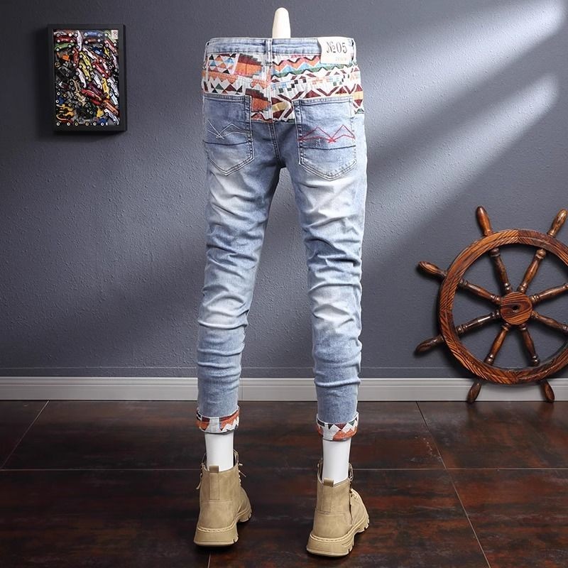 Street Wear Embroidered Ankle-Length Jeans Men's Pants Trendy ...