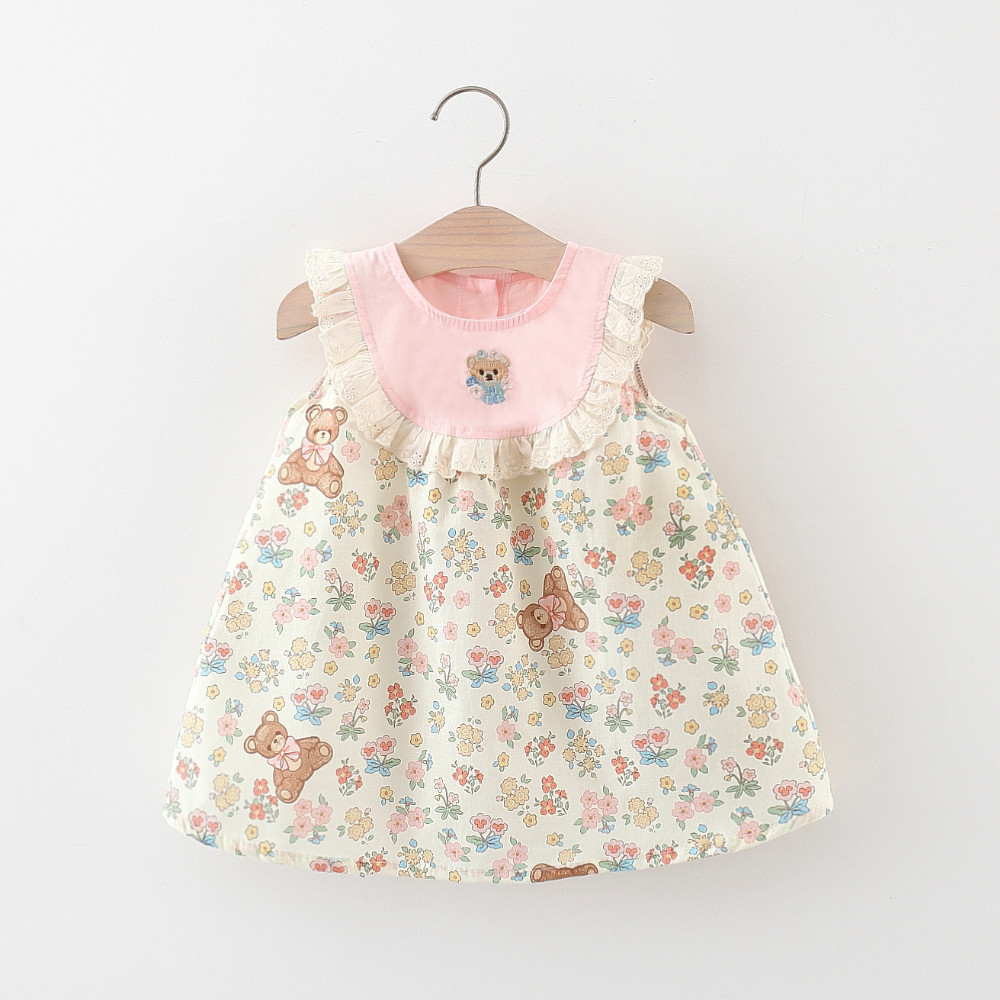 Summer Dress For Baby Boy In Teddy Bear Print Brown Color