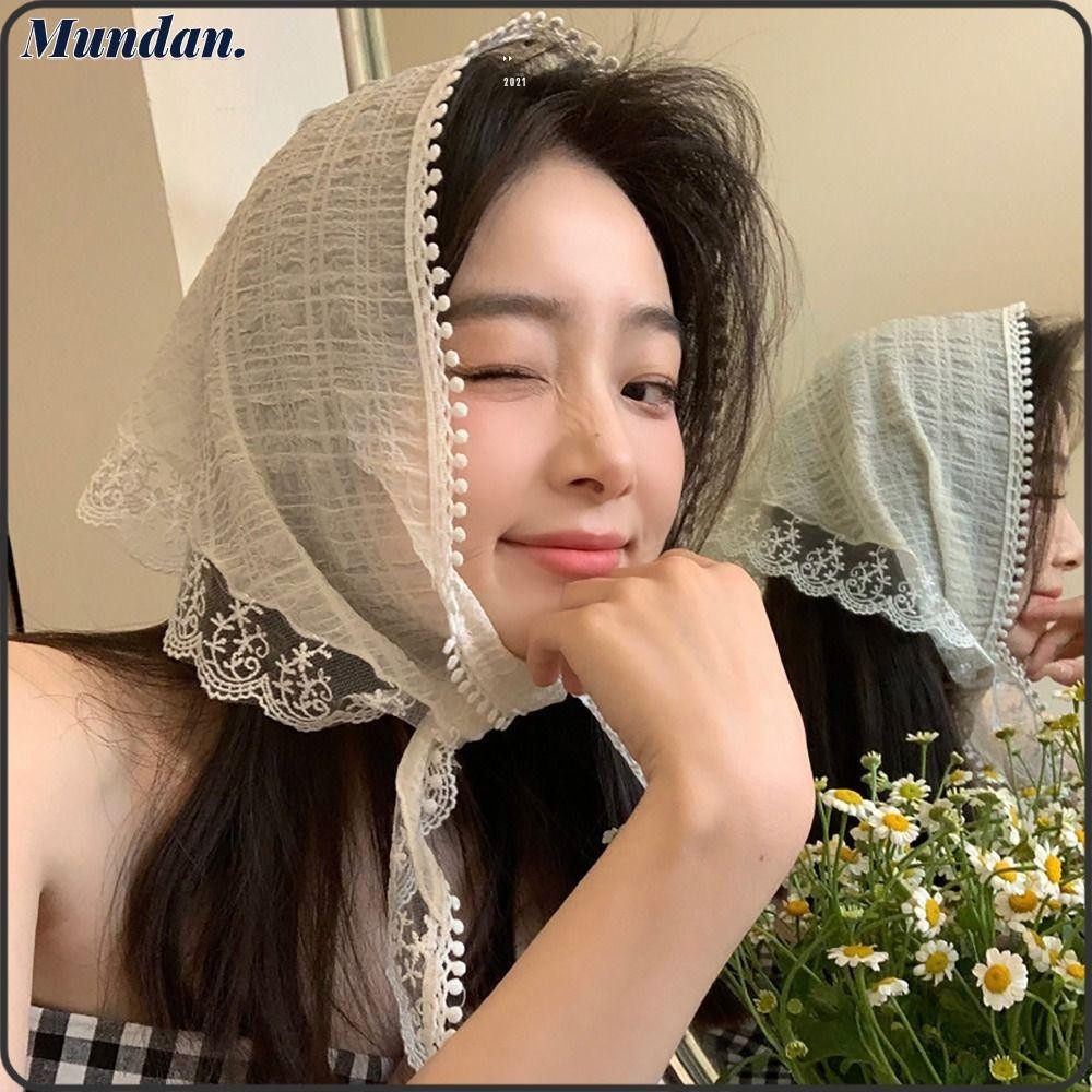 MUNDAN Headband Towel, Lace Triangular Headscarf, Sweet French Pastoral ...