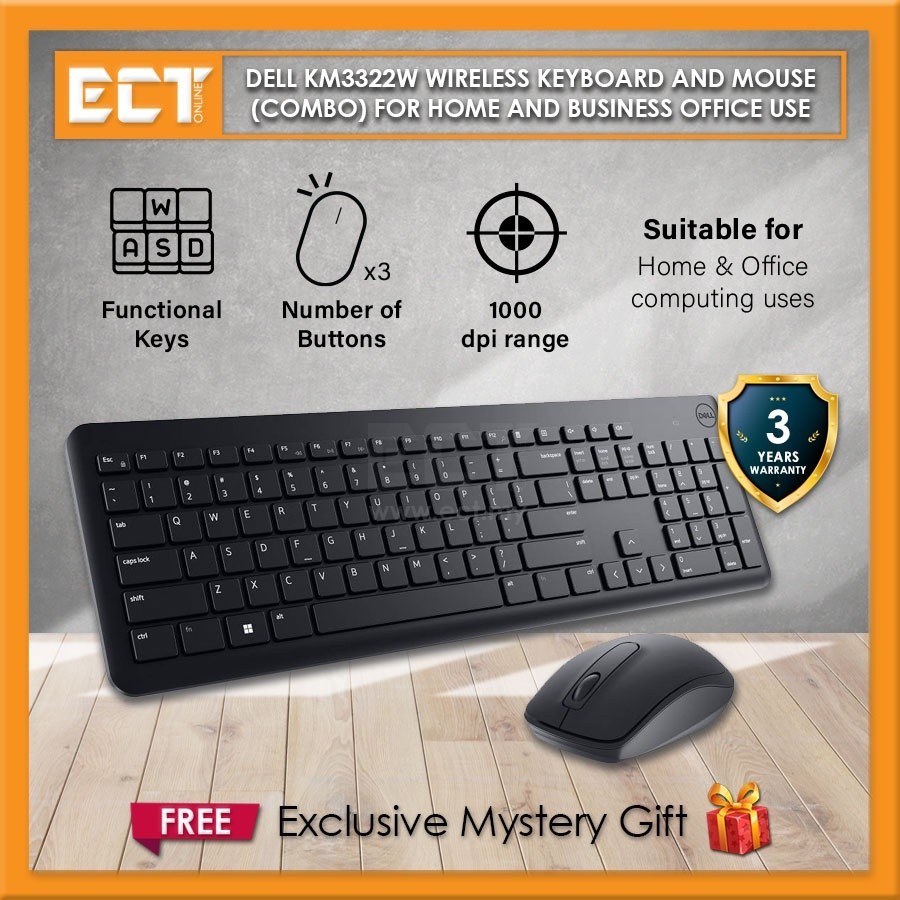 Dell KM3322W Wireless Keyboard and Mouse for Home and Business