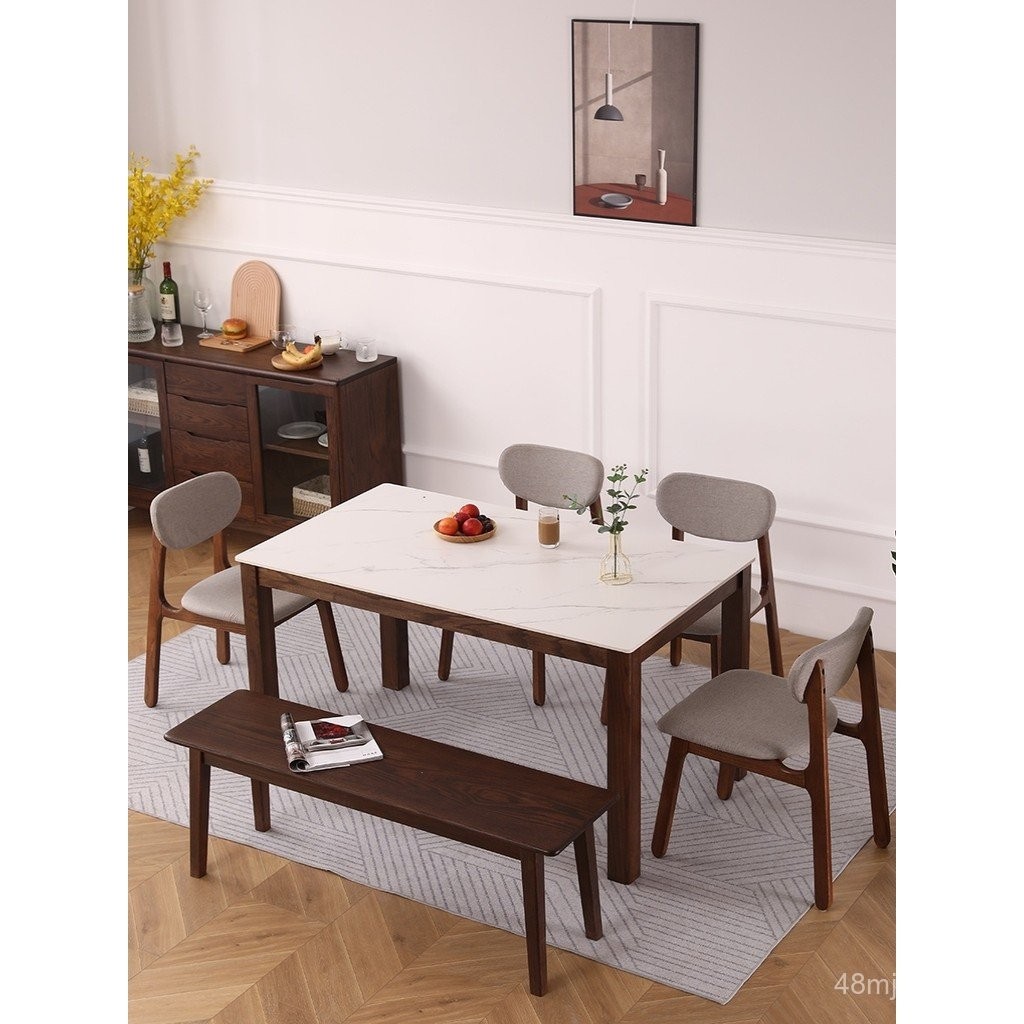 Nordic Log Slate Dining Table Chair Combination Solid Wood Marble Long ...